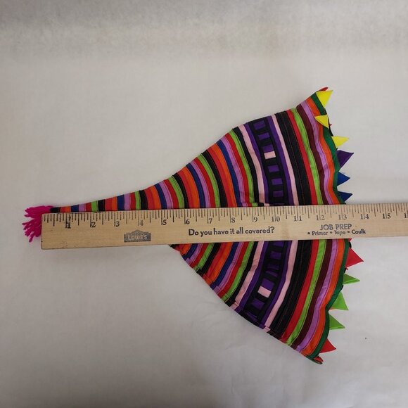 Handmade Traditional Hill Tribe Festival Hat Cone Shape Vibrant Patchwork Stripe - Picture 9 of 10